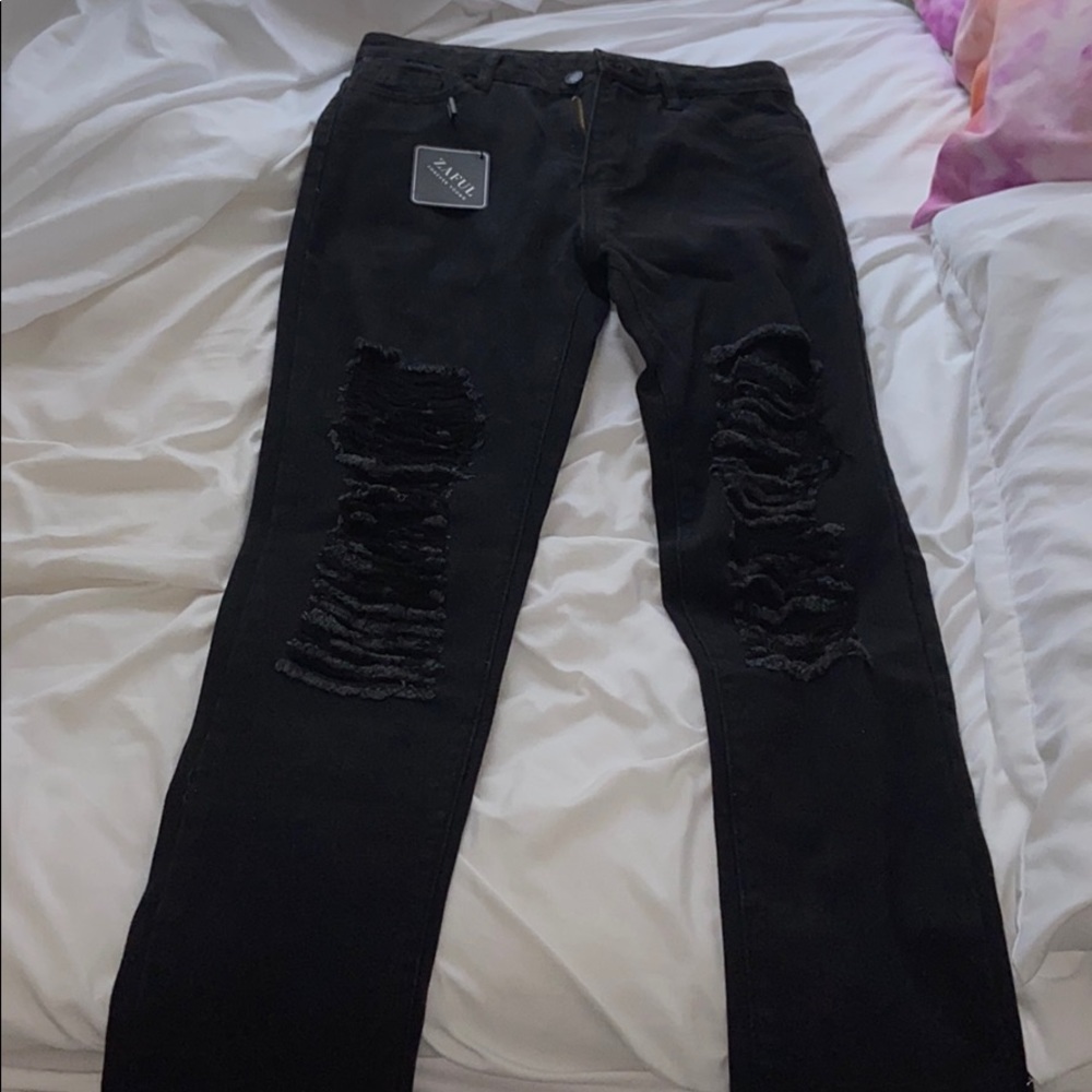 Brand New Zaful Distressed Black Jeans